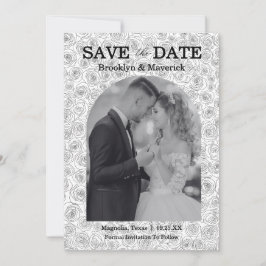 Elegante Bloem Roos Zwart Witte Huwelijk Save The Date