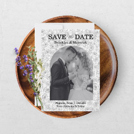 Elegante Bloem Roos Zwart Witte Huwelijk Save The Date