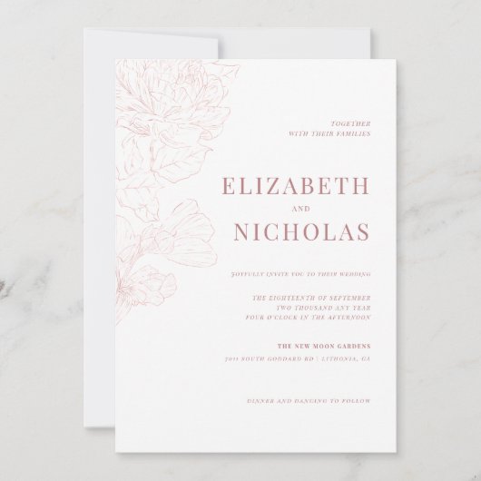 Elegante bloem roze bruiloft kaart (Voorkant)