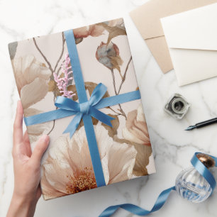 Elegante Bloem Roze Ivoor Bloemmotief Cadeaupapier