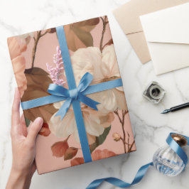 Elegante Bloem Roze Ivoor Bloemmotief Cadeaupapier
