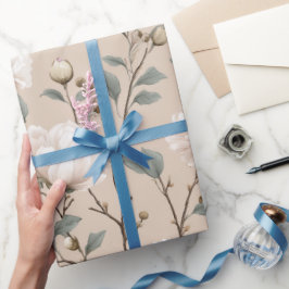 Elegante Bloem Roze Ivoorkleurig Bloemmotief Cadeaupapier