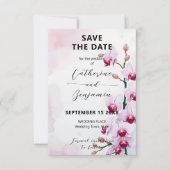 Elegante Bloem Roze Moth Orchideeën Bruiloft Save The Date (Voorkant)