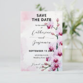 Elegante Bloem Roze Moth Orchideeën Bruiloft Save The Date (Staand voorkant)