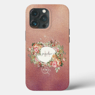 Elegante bloem roze roos vintage gouden script naa iPhone 13 pro hoesje