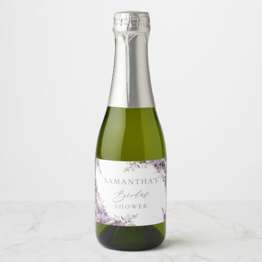 Elegante Bloem Sering Bruidsdiner Sparkling Wijnetiket (Voorkant)