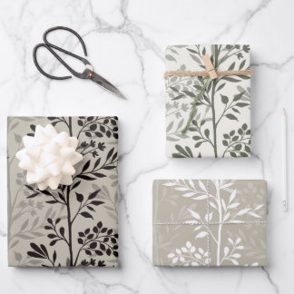 Elegante Bloem Silhouetten Minimalistische Botanis Inpakpapier Vel