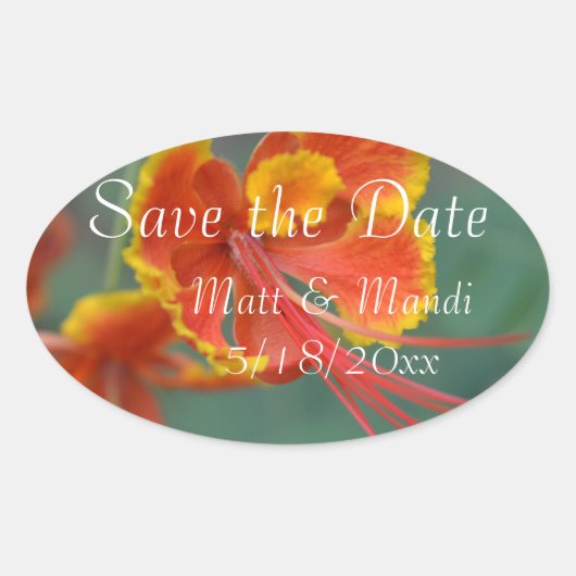 Elegante bloem sticker ovaal voor save the date (Voorkant)