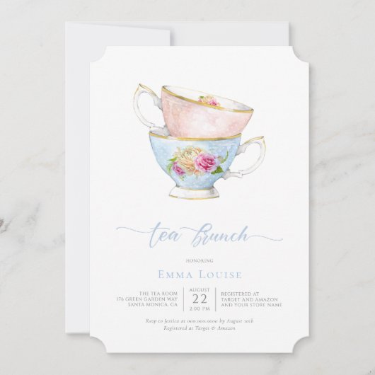 Elegante bloem thee beker met bloemen thee brunch kaart (Voorkant)