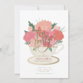 Elegante Bloem Theekopje Theepartij Uitnodiging (Voorkant)