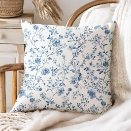 Elegante bloem toile blauw wit vintage stijl kussen