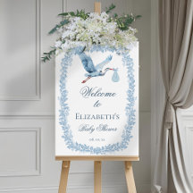 Elegante bloem toile lijst blauwe ooievaar baby sh