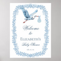 Elegante bloem toile lijst blauwe ooievaar welkom