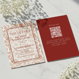 Elegante bloem toile QR-code huwelijksdetails Informatiekaartje