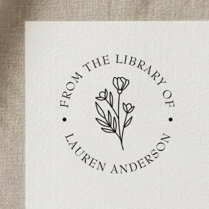 Elegante bloem uit de bibliotheek van het boekplaa  zelfinktende stempel