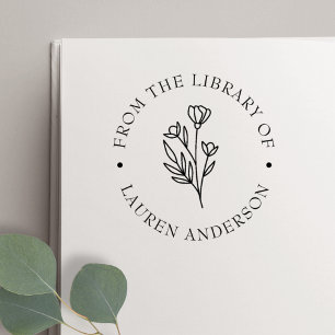 Elegante bloem uit de bibliotheek van het boekplaa zelfinktende stempel