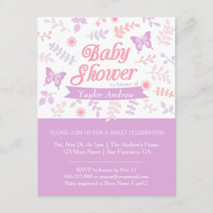 Elegante bloem vlinder babyshower uitnodigingen