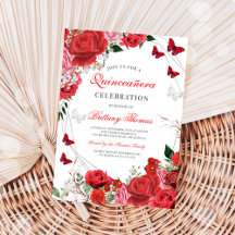 Elegante Bloem Vlinder Quinceañera Uitnodiging