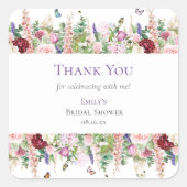 Elegante Bloem Vlinders Bedankt Bruidsmeisje Borre Vierkante Sticker (Voorkant)