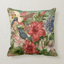 Elegante bloem, vogels, sierrand kussen