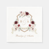 Elegante bloem wangenrood Bourgondië Crest Trouw Servet (Voorkant)