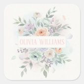 Elegante Bloem Waterverf Vierkante Sticker (Voorkant)
