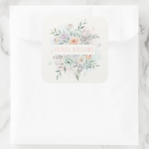 Elegante Bloem Waterverf Vierkante Sticker