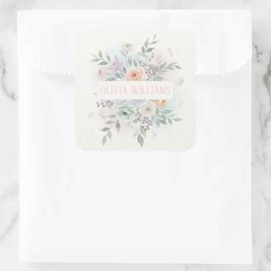 Elegante Bloem Waterverf Vierkante Sticker (Tas)