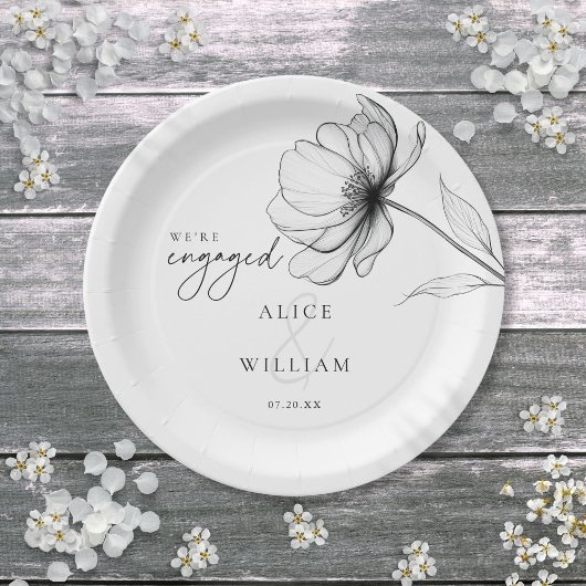 Elegante Bloem Wij Zijn Verloofd Verlovingsfeest Papieren Bordje