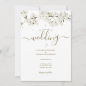 Elegante Bloem Witte Bloesem Script Bruiloft Kaart (Voorkant)
