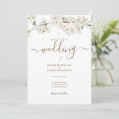 Elegante Bloem Witte Bloesem Script Bruiloft Kaart (Staand voorkant)
