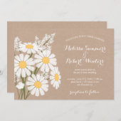 Elegante bloem witte margrieten beige bruiloft kaart (Voorkant / Achterkant)