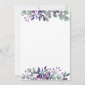 Elegante Bloem Witte Tekst Paarse Bruiloft Kaart (Achterkant)