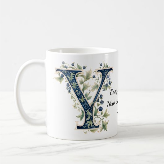 Elegante Bloem Y Monogram Koffiemok (Links)