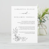 Elegante bloem zwart en wit kaart (Staand voorkant)