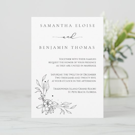 Elegante bloem zwart en wit kaart (Staand voorkant)