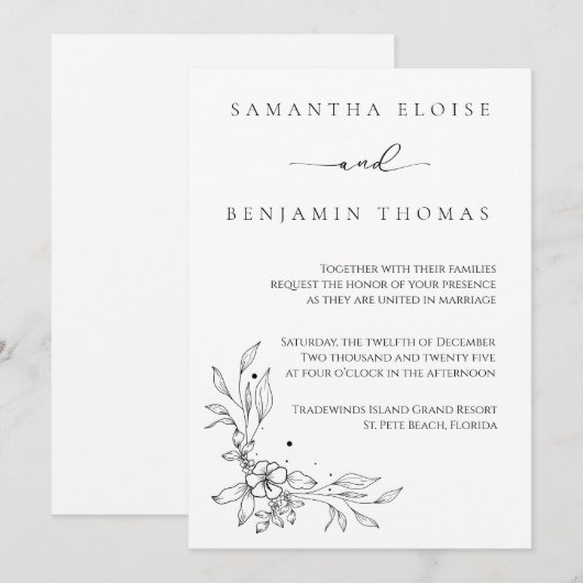 Elegante bloem zwart en wit kaart (Voorkant / Achterkant)