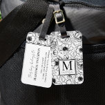 Elegante bloem zwart wit naam monogram bagagelabel<br><div class="desc">Upgrade uw reisstijl met dit chique bagagelabel met een modern zwart-wit bloemen- en botanisch patroon. De voorkant toont een gedurfd serif initiaal monogram in combinatie met je voornaam in elegante scripttypografie, waardoor een verfijnde look ontstaat. Op de achterkant voegt een hint van het bloemmotief aan de bovenkant een vleugje flair...</div>