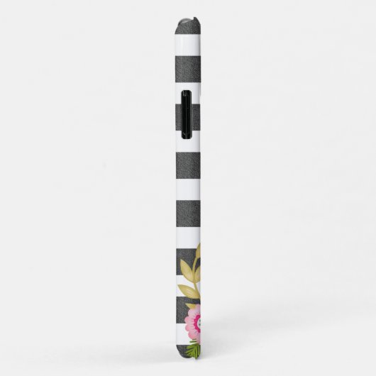 Elegante bloem zwart wit streep monogram Case-Mate iPhone case (Achterkant/rechts)