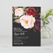 Elegante Bloem Zwarte Moderne Bruidsdouche Kaart (Staand voorkant)