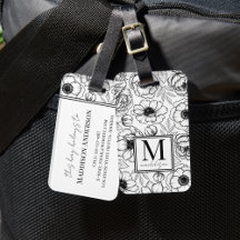 Elegante bloem zwarte witte monogram