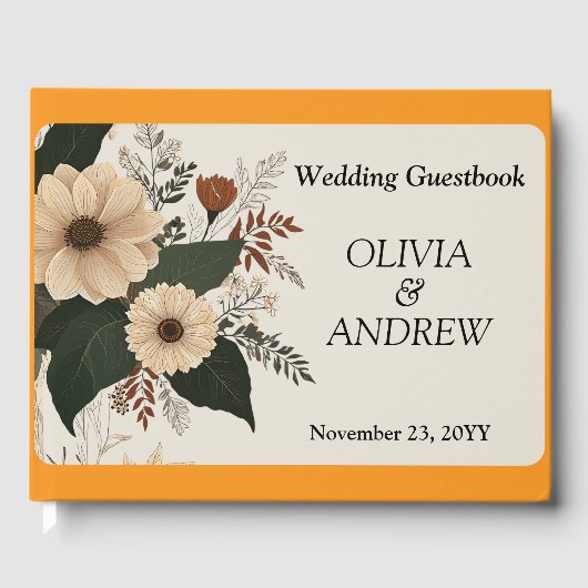 Elegante bloemaccenten en kleurenpalet bruiloft gastenboek (Voorkant)