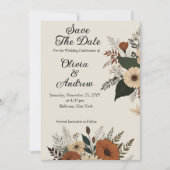 Elegante bloemaccenten en kleurenpalet save the date (Voorkant)