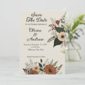 Elegante bloemaccenten en kleurenpalet save the date (Staand voorkant)