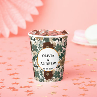 Elegante bloemaccenten zacht kleurenpalet papieren bekers