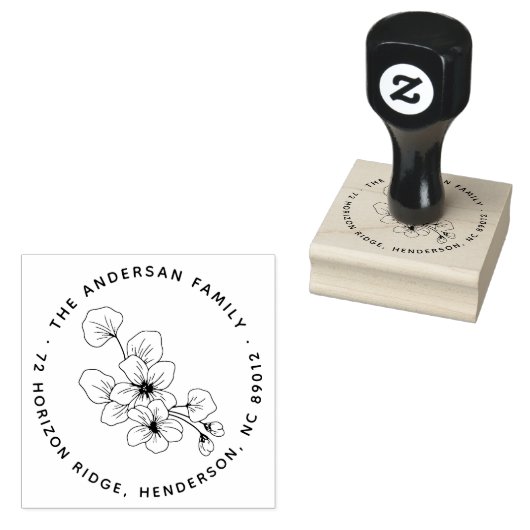 Elegante bloemblaadjes achternaam retouradres rubberstempel (Gestempeld)