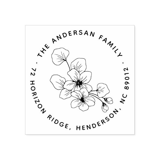Elegante bloemblaadjes achternaam retouradres rubberstempel (Afrduk)