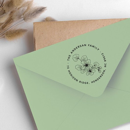 Elegante bloemblaadjes achternaam retouradres rubberstempel