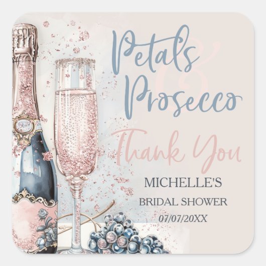 Elegante bloemblaadjes en Prosecco Boho Blush Dank Vierkante Sticker (Voorkant)