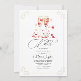 Elegante Bloemblaadjes en Prosecco Bruidsdiner Kaart